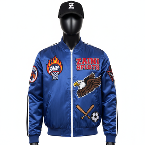 High Quality 220GSM Satin Bomber <b>Jacket</b> <b>Royal</b> <b>Blue</b> with Embroidered Eagle Design Custom Logo for <b>Men</b> Satin <b>Jacket</b> For <b>Men</b> - Product Image 1