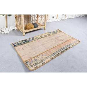 Alfombra de 1.7x3.2 pies, Alfombra Turca Vintage, Alfombra de Lana con Borde Beige - Product Image 2