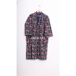 Kimono de Algodón Acolchado con Diseño Kantha Vintage Indio, Ropa de Dormir para Mujer, Diseño Floral de Verano y Otoño, Secado Rápido - Product Image 1