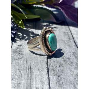 Emerald Cut <b>Turquoise</b> & Sterling Silver Handmade <b>Ring</b> Size 6.25 by Sheila Becenti Royston - Product Image 3