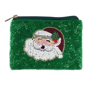 Nuevo diseño hecho a mano día de Navidad bordado con cuentas SANTA'S FAVORITE HO diseño Mini bolso con cremallera elegante y elegante de la India - Product Image 4