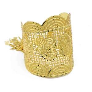 Wholesale 14K 18K 24K Dye Gold Plated Wide Filigree Or Lattice Cuff <b>Bracelet</b>, <b>Fashion</b> Kada <b>Bracelets</b>, Adjustable Brass Cuff Kada - Product Image 2