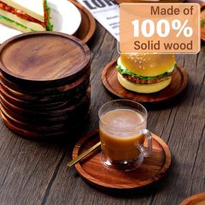 Posavasos de madera hechos a mano con incrustaciones de ágata decoración natural para el hogar con uso funcional - Product Image 1