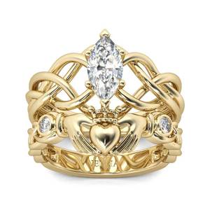 Jeulia Intertwined Claddagh Sterling <b>Silver</b> <b>Ring</b> <b>Set</b> with Princess Cut Gemstone - Product Image 1