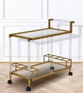 Chariot en métal rectangulaire à deux niveaux en acier inoxydable Regal Chariot de service doré 4 roues Utilitaire domestique pour la cuisine-Applicable - Product Image 4