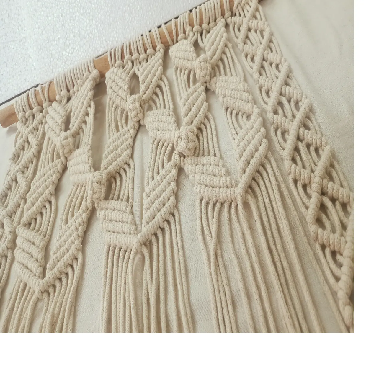 custom made wooden cotton macrame cord wall and door hangers available in natural colors ideal for home decoration stores