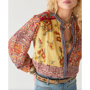LEANDRA Free Size Women's Bohemian <b>Blouse</b>-Mullumbimby Patchwork Embroidered <b>Satin</b> Chiffon Knitted Fabric Lace for Spring/Summer - Product Image 3