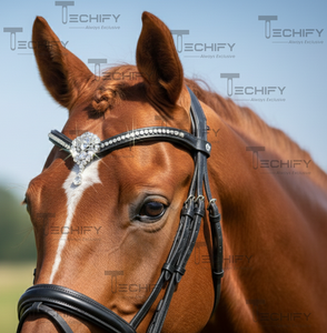 สายคาดหน้าผากม้าหนังสีดำสุดหรู ประดับคริสตัลรูปทรงหยดน้ำรูปตัววี  อุปกรณ์เสริมสำหรับบังเหียนม้า - Product Image 4