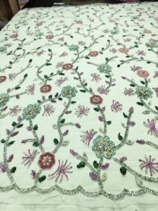 Tissu en dentelle 3D écologique en gros avec de belles perles brodées et strass, dentelle française pour robes de mariée de luxe - Product Image 5