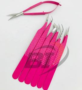 Pince à épiler professionnelle en acier inoxydable enduite de rose vif pour extensions de cils - Product Image 5