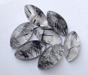 Wholesale Fine Quality Brazilian Lavira Brand Marquise Cut Natural Black Rutile Opal Cabochon Crystal Flat Back Loose Gemstones - Product Image 1