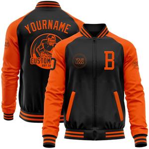 Custom Black Orange Bomber Varsity Letterman Two Tone Zipper Jacket <b>Windbreaker</b> Streetwear Vintage Men's Varsity Jacket - Product Image 1