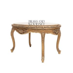 Mesa de Centro Redonda de Lujo con Tapa de Mármol Rojo, Estructura de Madera Oscura de Dos Niveles y Detalles en Latón Dorado para Salas de Estar Clásicas - Product Image 4