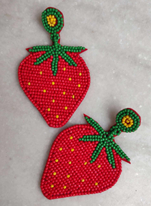 Premium Quality Strawberry Design Embroidery Lightweight <b>Earring</b> For Women And <b>Girls</b> Jewelry For Both Casual And Formal Wear - Product Image 3
