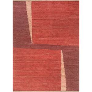 พรมลายเรขาคณิตแบบทอแบนจากปอกระเจาและป่านสีแดงและสีส้มสำหรับใช้ในบ้าน-Pdjt-667 - Product Image 1