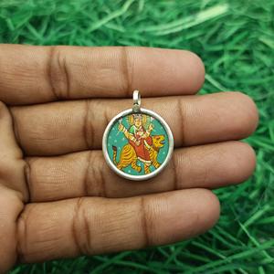 Handcrafted 925 Sterling Silver Lord Lakshmi Artwork Pendant Unique <b>Spiritual</b> Painting on Glass Frames Elegant Chain Jewelry - Product Image 1