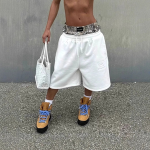 Custom Puff Print Logo Acid Wash Shorts Cut Raw Hem Algodón Fleece Bolsillos con cremallera Streetwear Sweat Shorts para hombres - Product Image 5