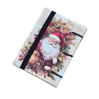Journal relié imprimé Père Noël avec fermeture à sangle et pages rouillées - 7 pouces X 5 pouces 100 pages