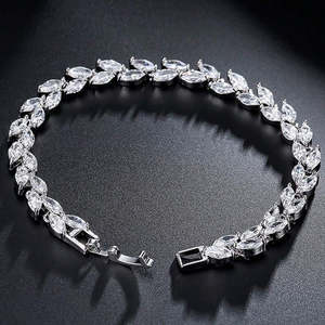 NOVAMART Fine Hallmark Silver American Diamond <b>Bracelet</b> with Crystal Leaves Elegant <b>Bangles</b> & <b>Bracelets</b> Wholesale Export - Product Image 3