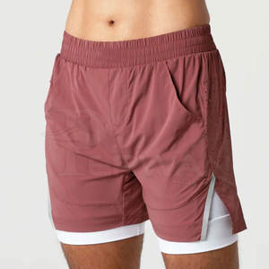 High Street Style Hommes Double Couche Shorts Couleur Personnalisée Solide Motif Élastique Mi Coton Tissu-Usine Fabrication Conception - Product Image 3