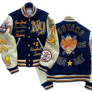 Personalizado bordado Patchwork Stand Vintage a prueba de viento impermeable béisbol moda Oversize deportes Streetwear Varsity chaqueta - Product Image 5