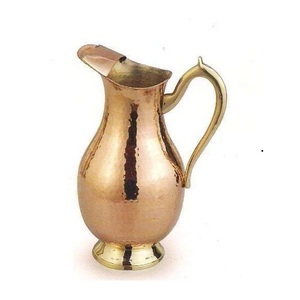 Jarra de agua martillada de cobre puro de alta calidad con mango, fabricante de acero espejado y proveedor de la India - Product Image 3