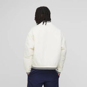 OEM/ODM 100% veste d'université en coton laine pour homme couleur blanche unie avec côtes dénudées veste d'université logo personnalisé pour hommes - Product Image 6