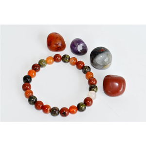 Fournisseur indien de pierres dégringolées Carte de pierre du zodiaque Bracelet de perles rondes Kit de cristaux du zodiaque Bélier/Kit de pierres cadeau astrologie - Product Image 1