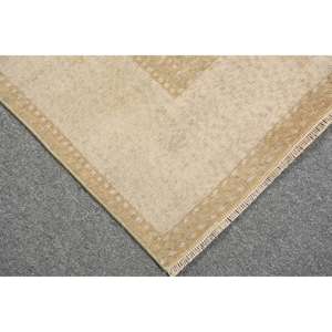 พรมตุรกีขนาด 5x7.7 ฟุต สีเบจ ลายอิคัต วินเทจ ทำจากขนสัตว์ - Product Image 5