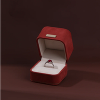 Boîte à bijoux de luxe en velours rouge avec plaque logo dorée et insert en papier d'art gaufré blanc pour emballage cadeau de collier et pendentif