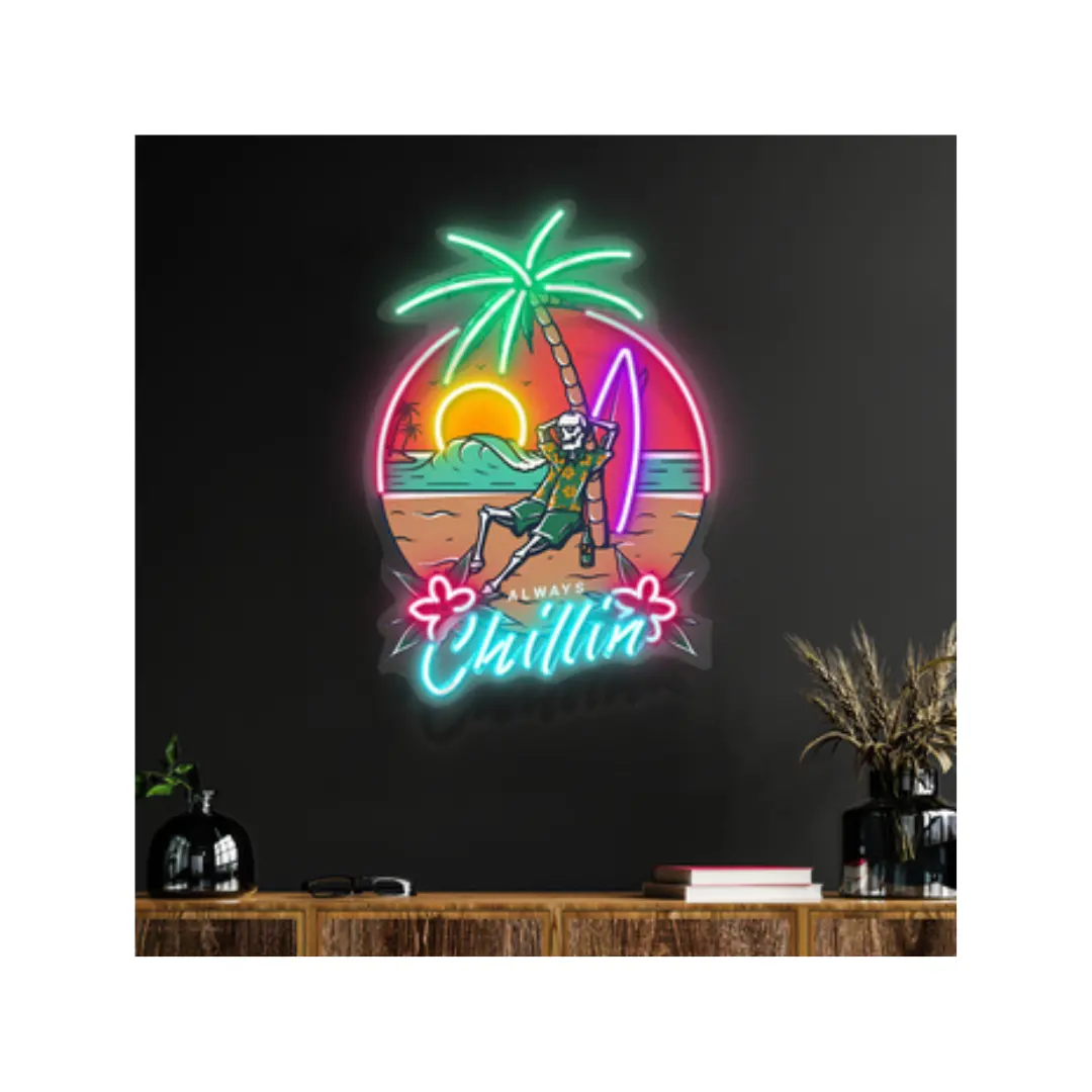 Skull Always Chillin on the Beach LED Neon Flex Light Colorful Landscape Room Decor Versatile Flex Strip for Beach Indoor Use