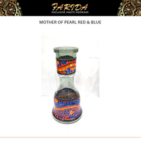 Ensemble de chicha Farida de luxe, artistique, en nacre, rouge, bleu, plaqué or, décoré de laque, en acier inoxydable, avec vase en verre - Shisha égyptienne