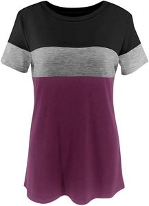 Camisetas de manga corta para mujer, ropa informal a la moda con cuello redondo de bloque de Color, Tops de verano, camisetas holgadas Multicolor - Product Image 5