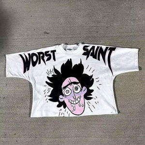 T-shirt blanc à manches courtes pour hommes, imprimé dessin animé Worst Saint, Streetwear, coupe régulière, col rond, jersey en coton - Product Image 3