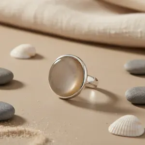 Anillo Romántico de Plata 925 con Cabujón de Piedra Lunar para Mujer, Corte Ovalado, Piedra Natural, Engaste Invisible de Platino, Patrón Geométrico, Regalo Elegante - Product Image 1