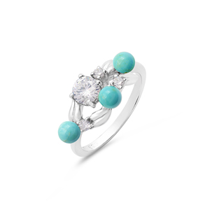บุษราคัมกลมสีขาวธรรมชาติหลายแผ่นพร้อมแหวนพลอยเทอร์ควอยส์แหวน3.2กรัม925เงินสเตอร์ลิงเครื่องประดับขนาด10x6มม. - Product Image 6
