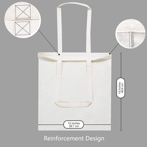 กระเป๋าผ้าช้อปปิ้งแบบใช้ซ้ำได้ ผลิตจากผ้าฝ้าย 100% พิมพ์โลโก้ตามสั่ง เป็นมิตรกับสิ่งแวดล้อม สีขาวล้วน แบบเรียบง่าย  กระเป๋าผ้าแคนวาสสะพายไหล่  รับผลิตตามแบบ - Product Image 4