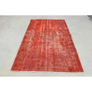 พรมวินเทจตุรกีขนาด 4.7x7.9 ฟุต, พรมปูพื้น, พรมสีแดงไล่เฉด - Product Image 1