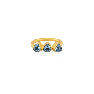 925 Sterling Solid Silver Natural Blue Topaz Gemstone Yellow Gold Plated Eternity Style handmade Designer Ring Wedding Gifts - Product Image 1