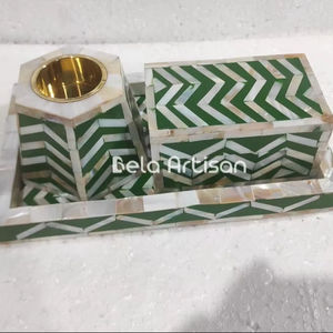 Juego de quemadores Chevron Bakhoor verde esmeralda con incrustaciones de nácar - Product Image 1