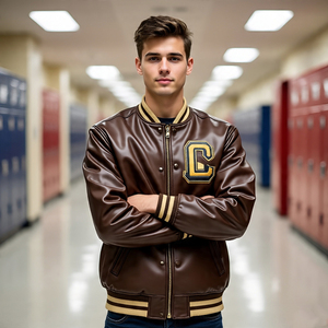 Fabrication Letterman Front Vestes en cuir de laine Vêtements d'extérieur pour hommes Manteau Letterman en cuir de mouton de motocyclette pour hommes - Product Image 6