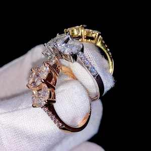 Women's Tri-Color Moissanite Diamond <b>Ring</b> <b>Set</b> 925 <b>Sterling</b> <b>Silver</b> Brilliant Cut Engagement Bands Rhodium Plated Prong Setting - Product Image 2