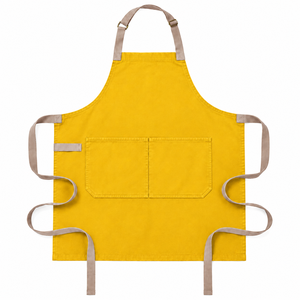 Tablier jaune écologique classique avec ceinture ajustable et poche avant pour la cuisine et l'usage quotidien, en coton tissé - Product Image 4