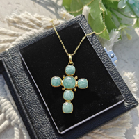 Collier pendentif en amazonite naturelle de haute qualité en forme de croix pour cadeau de fête plaqué or 18 carats bijoux spirituels collier religieux