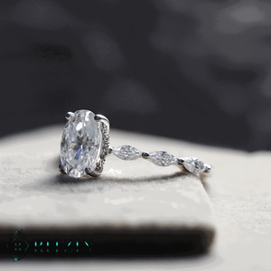 Anillo de compromiso de estilo Halo oculto de diamante de corte ovalado y marquesa para mujer - Product Image 3