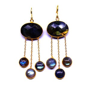 ต่างหูโซ่ห้อยเงินสเตอร์ลิง925อัญมณีลาบราดอไรต์หรูหราคลาสสิกสำหรับงานแต่งงานหรือของขวัญ - Product Image 2