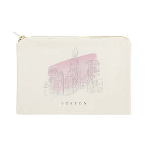 กระเป๋าจัดระเบียบเครื่องสำอางแบบพกพา ผลิตจากผ้าแคนวาสคอตตอนลายวิวเมืองบอสตัน เป็นมิตรต่อสิ่งแวดล้อม พร้อมซิปปิด สามารถปรับแต่งโลโก้ได้ - Product Image 1