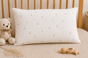 Taie d'oreiller en mousseline étoile et lune, housse de coussin douce pour berceau de bébé, literie de crèche, taie d'oreiller douce en mousseline 100% coton pour bébé de Denizli - Product Image 3