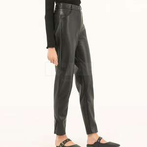 New Arrival Women's Premium Quality Breathable Mid Waist Straight Leather <b>Pants</b> Casual Flat Front for Winter Best Price Online - Product Image 4