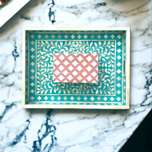 Plateau décoratif en incrustation d'os Plateau en os artisanal Plateau en incrustation d'os indien - Product Image 4